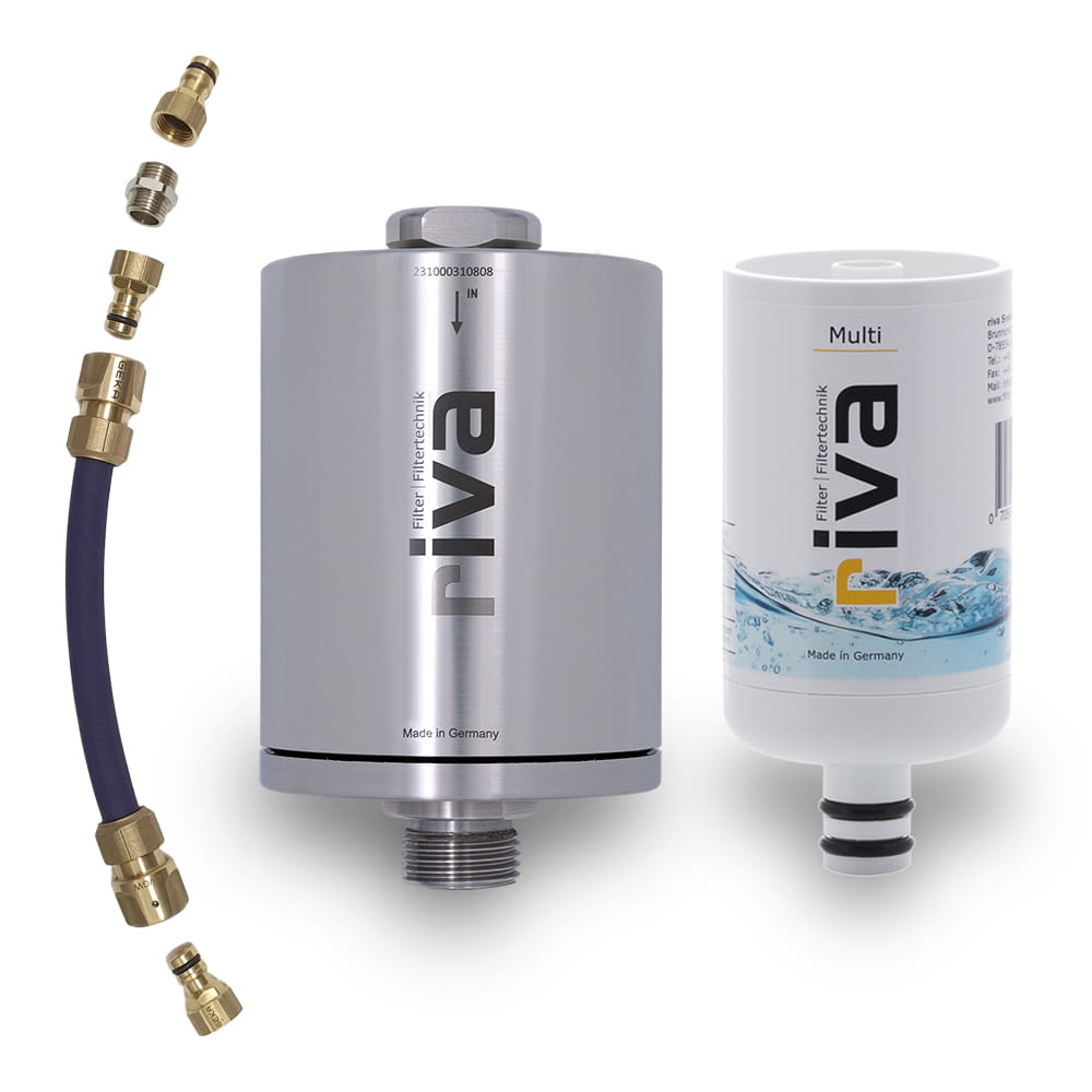 Laborzertifizierter Bakterien- und Legionellenfilter riva Multi mit GEKA-Anschlussset zum Betanken eines Wohnmobils