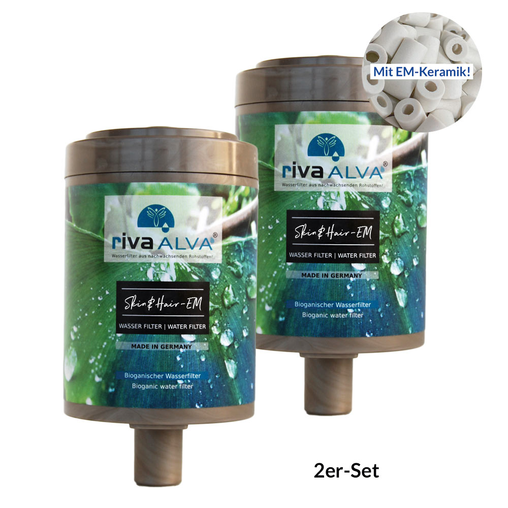 2 Ersatzkartuschen für den Duschfilter mit Blockaktivkohle und EM-Keramik rivaALVA Skin&Hair EM