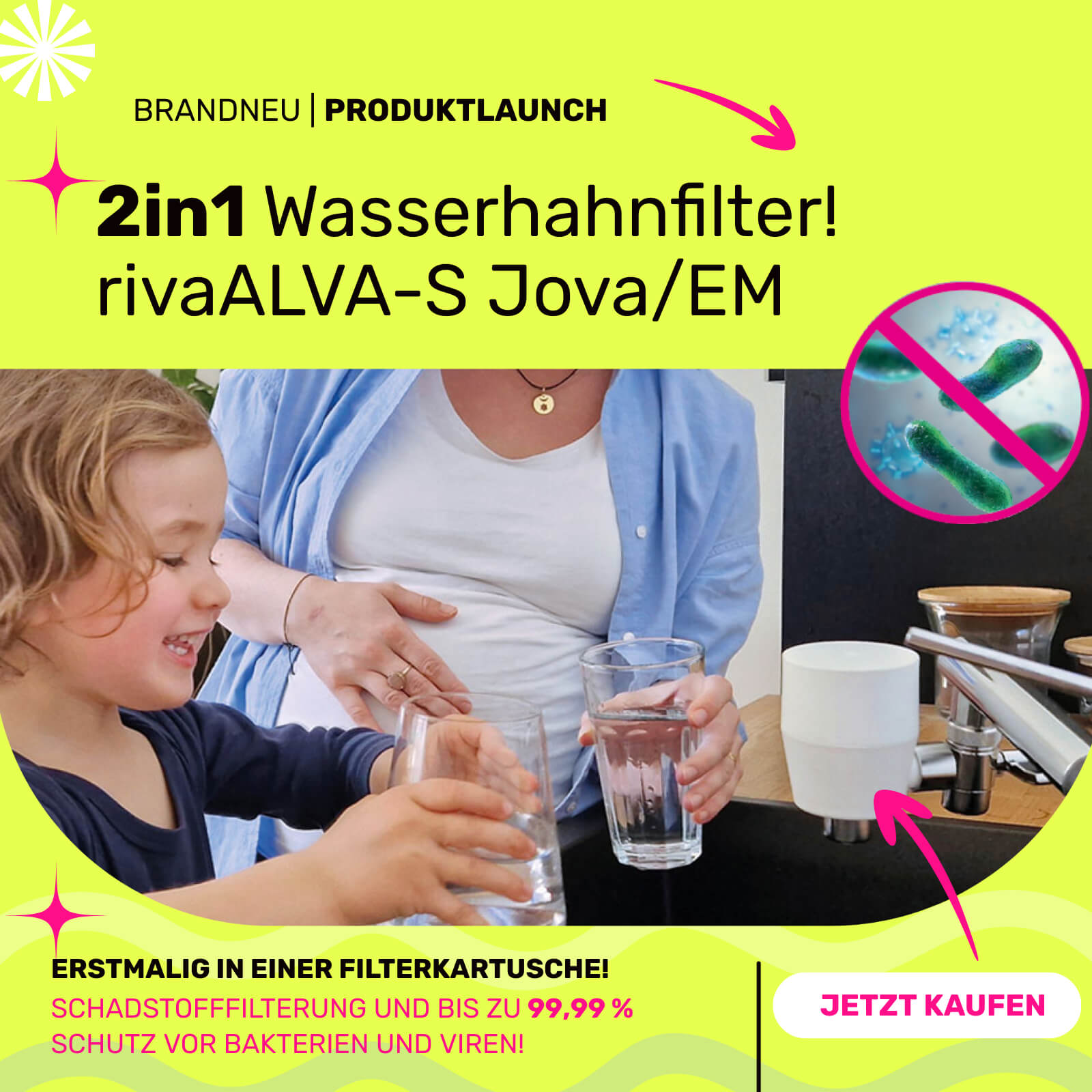 Produktlaunch Rabattaktion rivaALVA-S Jova Wasserhahnfilter Bakterienfilter Virenfilter Trinkwasserfilter Wasserhahn