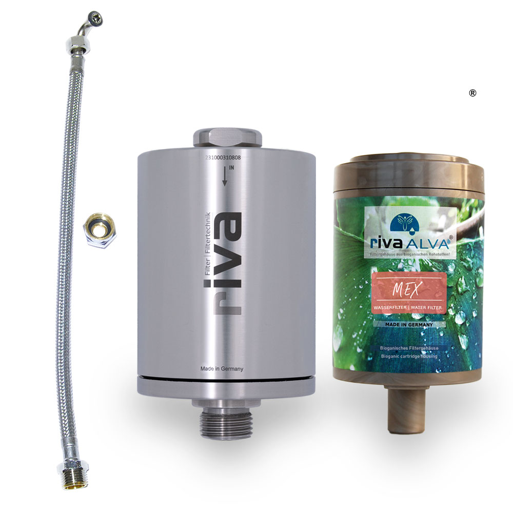 rivaALVA Wasserfilter Set mit Anschlussset und rivaALVA MEX Filterkartusche Made in Germany