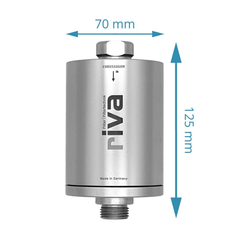 riva Wasserfilter 70mm x 125mm, Gehäuse aus Metall mit 1/2 Zoll Gewindeanschluss, Made in Germany